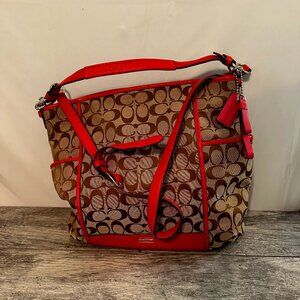 Coach Park Signature Hobo Vermillion Shoulder Bag EUC